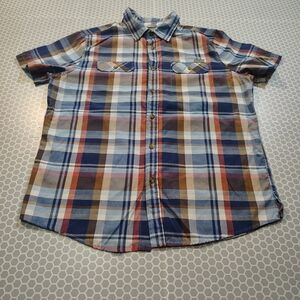 Eddie Bauer Men's Blue and Brown Plaid Shirt